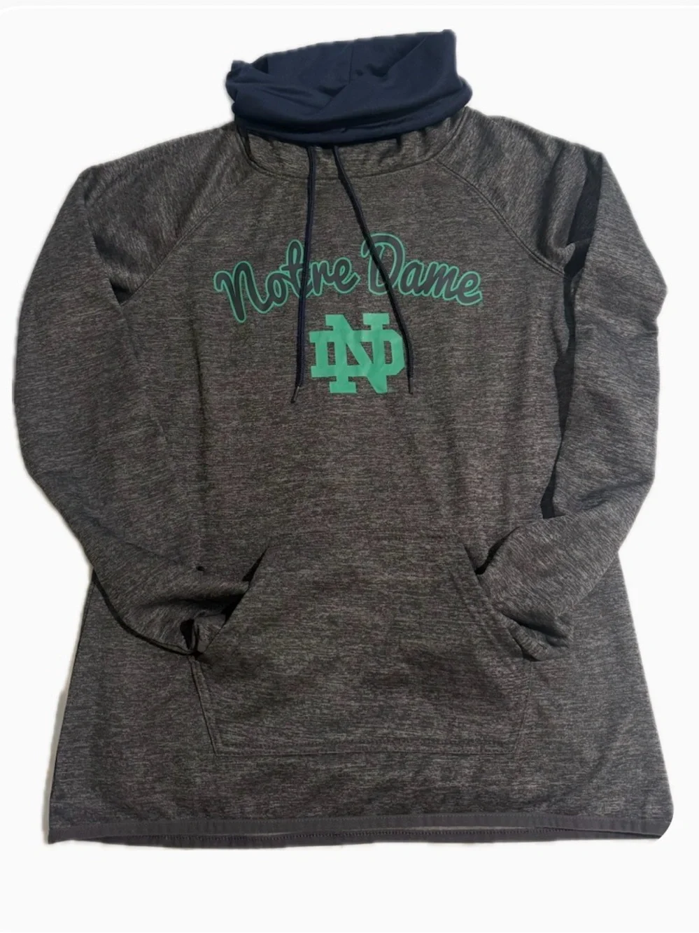 Colosseum Notre Dame Gray Pullover Hoodie with Teal Logo